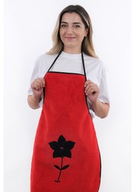Resim Wellsoft Nakışlı Sıvı Geçirmez Su Geçirmez Mutfak Önlüğü Kırmızı 