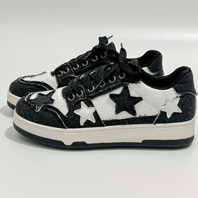 Resim Kadınların Renkli Bloklu Rahat Sneaker'ları, Yıldızlar Dekorlu Yürüyüş Antrenörleri, Dantel Yumuşak Taban Platform Paten Ayakkabıları, Bağcıklı 