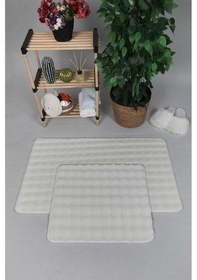 Resim Modern Bubble Yıkanabilir Kaymaz Peluş Banyo Paspası Halısı 2'li Klozet Takımı 50x80-50x40cm Krem 