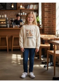 Resim Kız Çocuk Leopar Desenli Sweatshirt-16344 KREM 