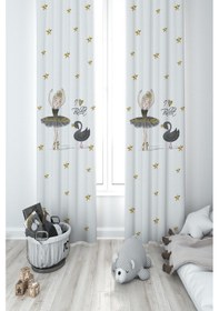 Resim Mekta Home Bebek Ve Çocuk Odası Balerin Kız Ve Kuğu Desenli 2 Kanat Fon Perde 