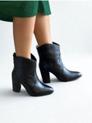 Resim Ne&ve Shoes Siyah Deri Kalın Topuklu Kadın Western Bot Siyah 