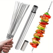 Resim Dayanıklı Paslanmaz Çelik Barbekü Çubuğu, 1 Tüp Depolama ile - Yeniden Kullanılabilir, İç ve Dış Mekan Grilling Partileri için Kolay Temizlenebilir, Sebzeler, Etler ve Daha Fazlası için Mükemmel 