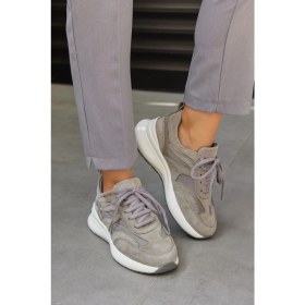 Resim Nilufarr Roma Gri Süet Hakiki Deri Kadın Sneaker 