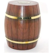 Resim 9015407312633drvs - Pirinç Ahşap Fıçı Kumbara 18 Cm 