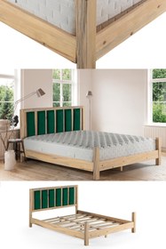 Resim Orion Doğal Masif Çam Karyola Zümrüt Yeşil Puflu Başlık 