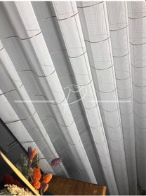 Resim Tül Perde Square Desen Kareli Çizgili Etek Kurşunlu Düz Tül Ekru 