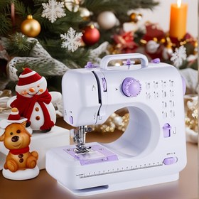 Resim 1 adet 505A ABD Ölçekli Dikiş Makinesi Aksesuarları ile, Çift Güç Modu (Pil/Güç), Avrupa Standart Fişi, 220-240V Çalışma Gerilimi, İplik Çekirdeği, Boş Shuttle Çekirdeği, Yedek İğneler, Pedal, Anahtar Kılavuzu Dahil - Beyaz & Mor 