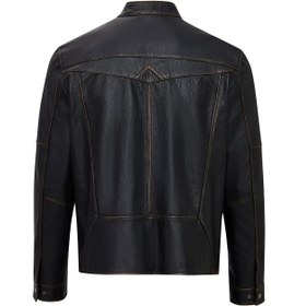Resim James Erkek Siyah Hakim Yaka Deri Mont - Siyah / 