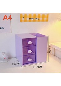 Resim Masaüstü Kalemlik Organizer 7 Bölmeli Kawaii Kapaklı Mini Çekmeceli Kalemlik - Mor Mor 