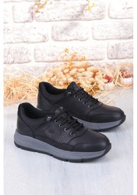 Resim King Paolo I1287 Kruvasan Hafif Rahat Yürüyüş Ayakkabısı Hakiki Deri Erkek Ayakkabı Siyah 