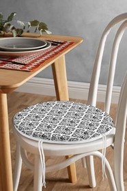 Resim RealHomes Damask Motifli Modern Yuvarlak Fermuarlı Sandalye Minderi 
