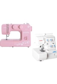 Resim Janome E1015 Joy Of Sewing Dikiş Makinesi (Pembe) ve 8002D Overlok Makinesi Avantaj Paketi 