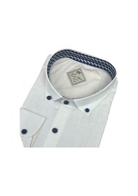 Resim Slim Fit Pamuklu Uzun Kollu Cepsiz Spor Gömlek Slim Fit Kalıp Ekru 