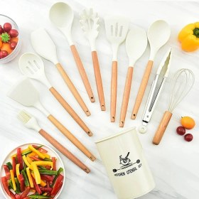 Resim Nuveden Ieg™ Ezere 11 Parça Silikon Uçlu Ahşap Saplı Mutfak Seti ve Saklama KUTUSU-(5775) 
