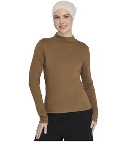 Resim Altobeh Kadın Organik Uzun Kollu Balıkçı Yakalı Body Açık Çikolata 