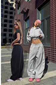Resim STYKEER Yazlık Baggy Büyük Beden Ekstra Bol Paçası Lastikli İç Göstermeyen Kumaş Pamuklu Oversize Eşofman 