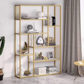 Resim Zizuva Tasarım 120x30 CM Beyaz Gold Dekoratif Kitaplık Zizuva