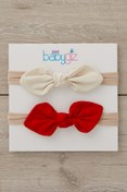 Resim Babygiz El Yapımı Yumuşak stil ince bağlamalı Doğal Pamuklu Penye Bebek Çocuk Kız Bandana Kırmızı Beyaz 2'li 