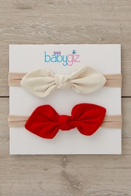 Resim Babygiz El Yapımı Yumuşak stil ince bağlamalı Doğal Pamuklu Penye Bebek Çocuk Kız Bandana Kırmızı Beyaz 2'li 