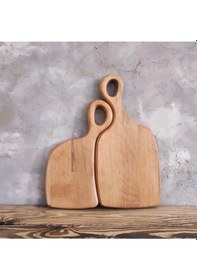 Resim 2'li Kayın Kesme Tahtası & Sunum Tahtası Ahşap 