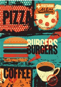 Resim Pizza Burger Kahve Retro Ahşap Tablo - Fast Food Temalı Vintage Tasarım 