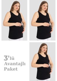 Resim Arma Yıldız Hamile Atlet Kalın Askılı Pamuklu Likralı Esnek Siyah 3'lü Paket 