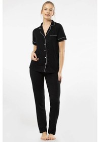 Resim Düz Kısa Kollu Gömlek Yaka Pijama Takım 001 