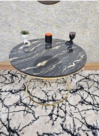 Resim Zafir Gold Kaplama Luanda Suntalem Tabla Pota Orta Sehpa - Gold Sehpa - Orta Sehpa - Yan Sehpa - Sehpa Siyah Üzeri Gold Damar 