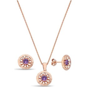 Resim Argentum Concept 925 Ayar Gümüş Mor Taşlı Rose Set - 67019102 