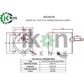 Resim İkon Teknik İKON TEKNİK AC SENKRON MOTOR 70 KTYZ 40 Watt 20 RPM 220 Volt 
