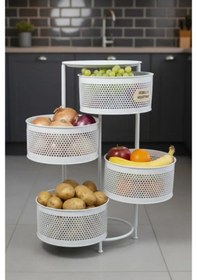 Resim 4 Katlı Tepsili Metal Sebzelik Açılır Metal Patates Soğan Meyvelik Sepeti Rafı Beyaz Beyaz 
