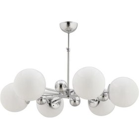 Resim İstanbul Avize Nairobi 6'lı Gümüş Kasa Beyaz Glop Camlı Avize Gümüş 