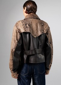 Resim Valmenti Kadın Hakiki Deri Kahverengi Biker Ceket VLM4878 - XL 