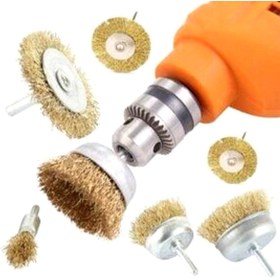 Resim rigour 6 Parça Pimli Matkap Tel Fırça Seti Saçaklı Fırça (38mm+50mm+75mm+100mm) Dairesel +25mm Kalem+75mm 