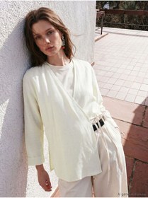 Resim LC Waikiki LCW Modest Kruvaze Yaka Keten Karışımlı Kadın Kimono 