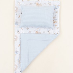 Resim Alt Açma Matı ve Yastık - Çift Taraflı - Bebe Mavi Petek - Uykucu Ördek 