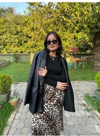 Resim Kadın Kruvaze Yaka Çift Düğmeli Deri Ceket Siyah Siyah 