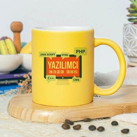 Resim İsme Özel Yazılımcı Sarı Kupa Bardak 