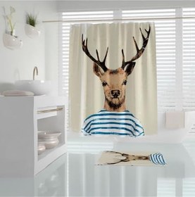 Resim Banyo Paspas Ve Tek Kanat Duş Perdesi 1x180x200 Set Banyo Halısı Deer 