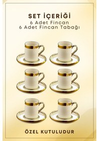 Resim Grimorlife Altın Yaldızlı Gold 6 Kişilik Porselen Fincan Seti 12 Parça Türk Kahvesi Takımı Kahve Fincanı 100 Ml Gold 