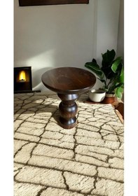 Resim Wood Wooden Ahşap Tekli Mantar Yan Sehpa Modern Ceviz Renk Fiskos Kahverengi 