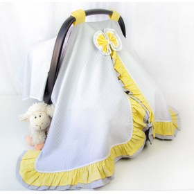 Resim Tek Puset Ortusu %100 Pamuk Cift Kat Firfirli Gri Ekose Ve Sari 