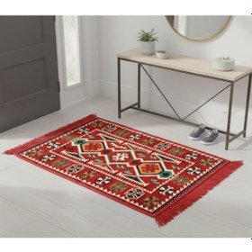 Resim Etnik Motifli Otantik Dekoratif Kilim Desenli Halı 60cmx90cm M4 Kırmızı 