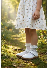 Resim Kiko Kids Lida %100 Deri Günlük Kız Çocuk Babet Ayakkabı Beyaz 