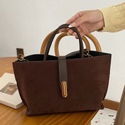 Resim Vintage Tarzı Ayarlanabilir Omuz Askılı Tote Çanta - Retro Büyük Kapasiteli Süet Deri Tote Çanta, Klasik Düz Renk Moda Kadın, Döner Kilitli Kapanışlı, Astarsız Kumaş Malzeme 