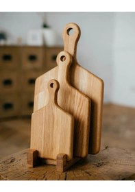 Resim Ahşap Standlı 3 Boylu Kesme Tahtası Seti Ahşap 