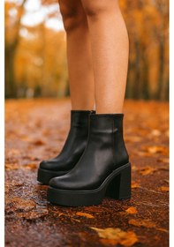 Resim Kadın Blok Platform Topuklu Bot Siyah 