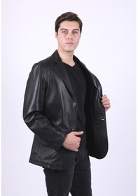 Resim Erkek Blazer Deri Ceket Hakiki Deri Siyah 