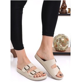Resim Mlx 10651 Çift Toka Kadın Terlik Comfort Anatomik Kadın Ev Dışarı Terliği Bej 